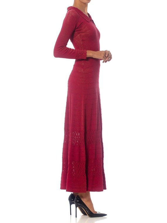 1930S Cranberry Red Rare Rayon Blend Knit Maxi Dr… - image 4