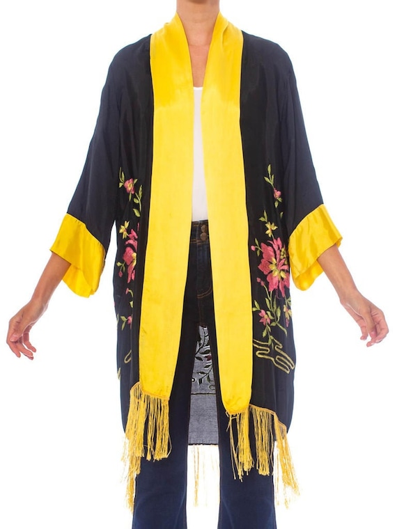 1920S Embroidered Rayon Kaftan Kimono