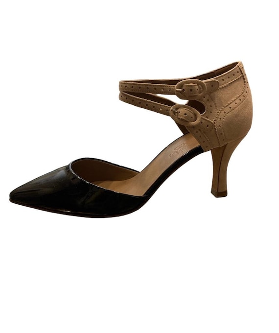 1990S HERMES Black & Cream Leather High Heel Shoe… - image 3