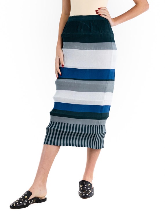 1990S Issey Miyake Mixed Blues Polyester Striped … - image 2