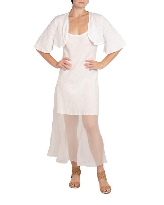 MORPHEW COLLECTION White Linen Bias Cut Dress With Jacket
