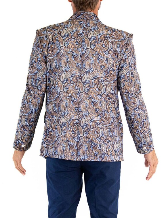 1970S Blue  Brown Polyester Paisley Print Blazer - image 7