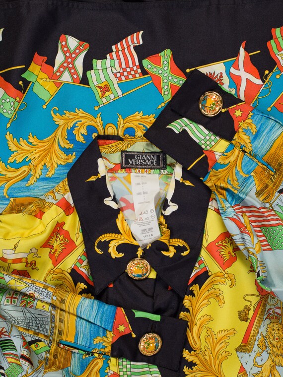 1990s-ad Campaign Gianni Gianni Campaign Versace Nautical Print Silk Shirt Size: XL 7394f6 1990s-ad Campaign Gianni Gianni Campaign Versace Nautical Print Silk Shirt Size: XL 7394f6
