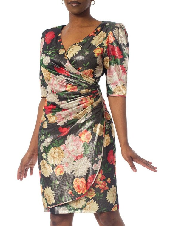 (^^)v様 Buy 1980S Emanuel Ungaro Floral Metallic Silk Lamé Draped
