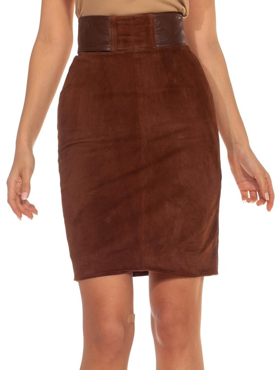 1970S GUCCI Chocolate Brown Suede & Leather Belted