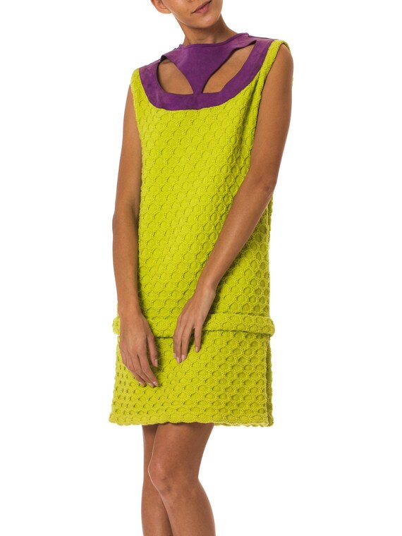 1960S Lime Green & Purple Wool Knit Dress With Sue