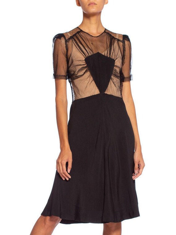1940S Black Silk Bias & Net Dress - image 8