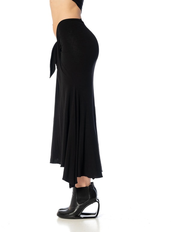 1990S Donna Karan Black Rayon Ruffled Draped Skirt - image 2