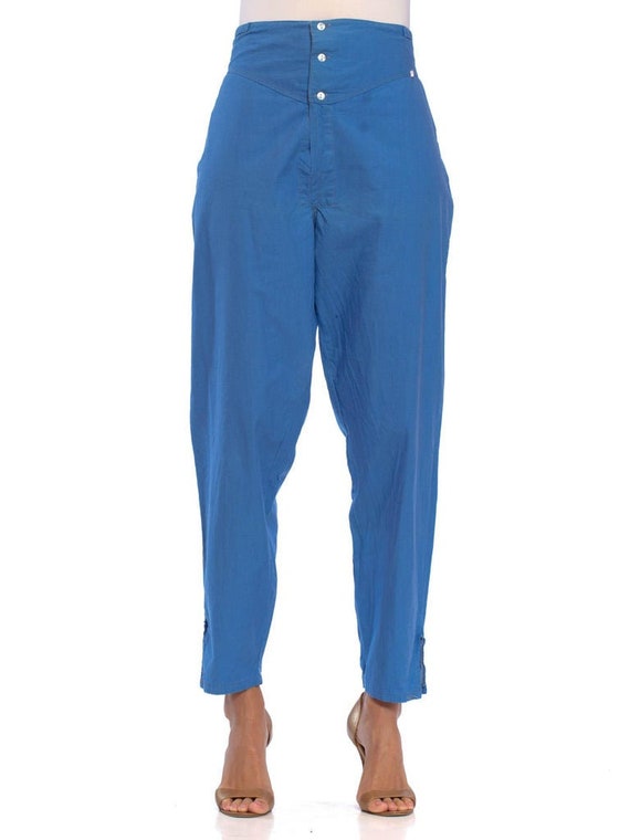 1960S French Blue Cotton Pajama Style Lounge Pants