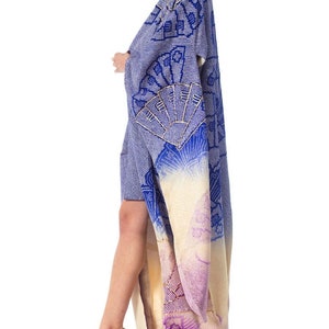 1970'S Japanese Shibori Hand Dyed Ombre Blue To Purple Silk Gold Embroidered Kimono image 3