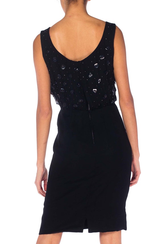 1950S Black Silk Chiffon Cocktail  Dress With Seq… - image 4