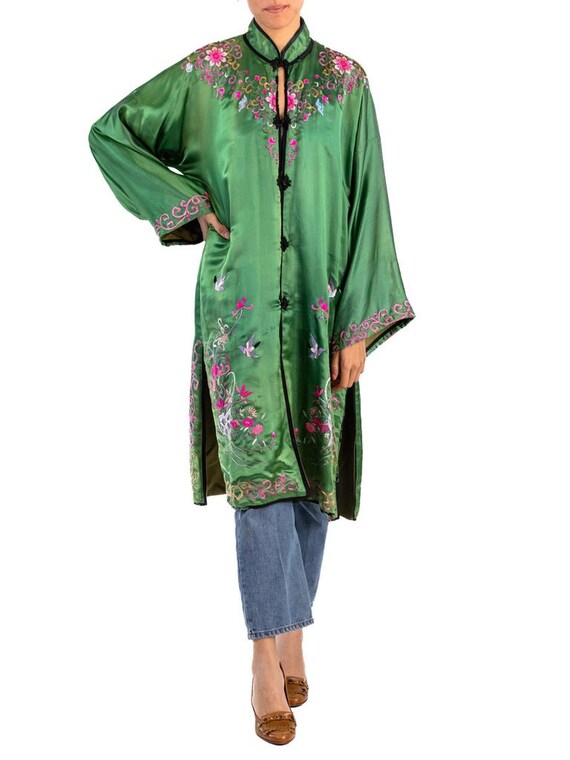 Vintage 1930s Jade Green Silk Damask Chinese Gown