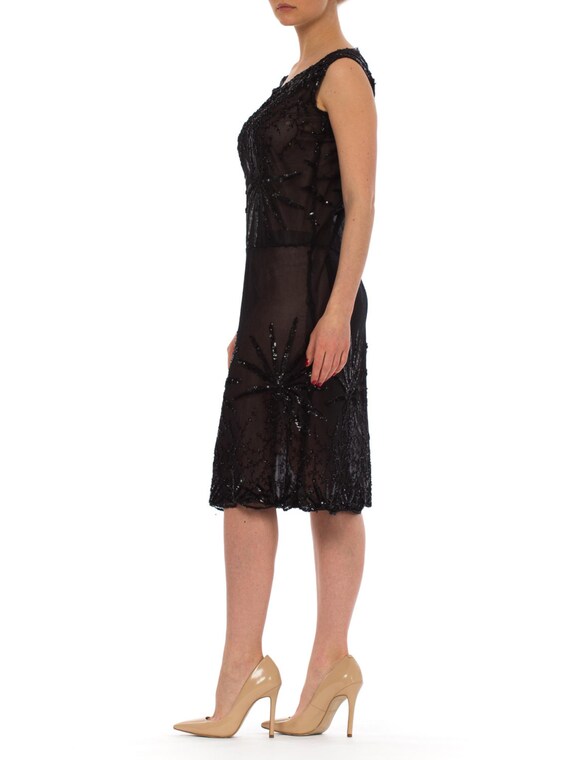 1920S Black Beaded Net Sheer Flapper Cocktail Dre… - image 3