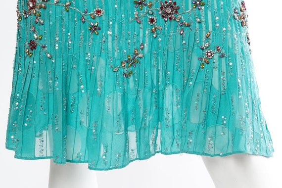 2000S CAROLINA HERRERA Turquoise Silk Burnout Chi… - image 5