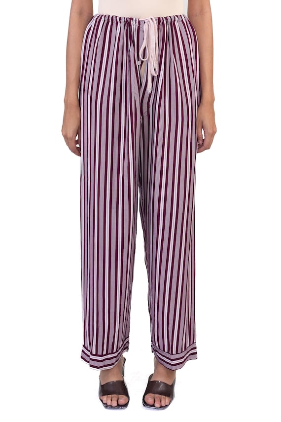1940S Burgundy Striped Rayon Pajama Pants