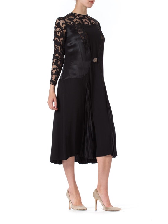 1920S Black Silk Crepe & Appliquéd Net Dress With… - image 2