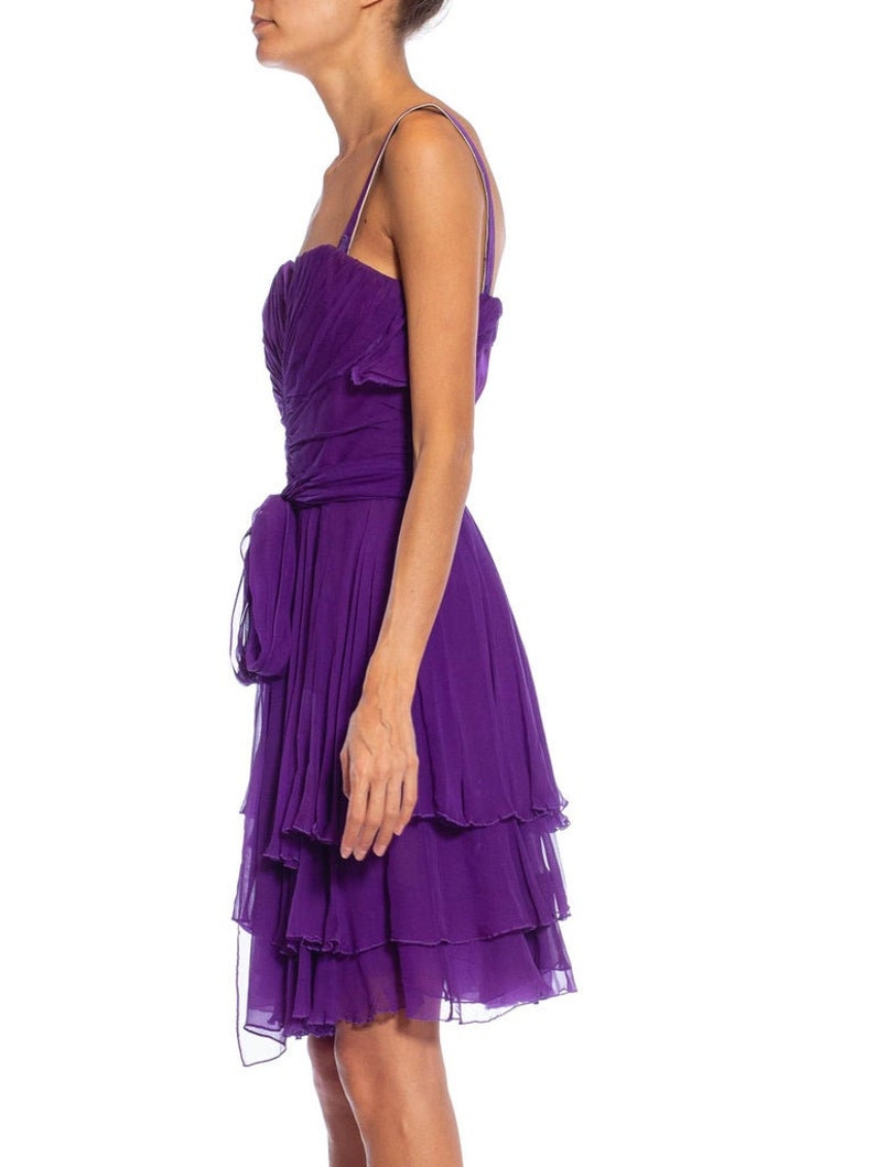 2000S DOLCE and GABBANA Purple Silk Pleated & Draped Cocktail Dress image 2