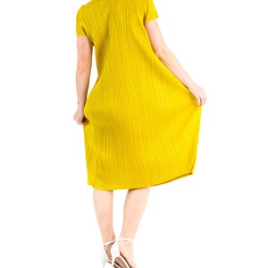 1990S Pleats Please Issey Miyake Mustard Yellow Polyester Wrap Dress image 9