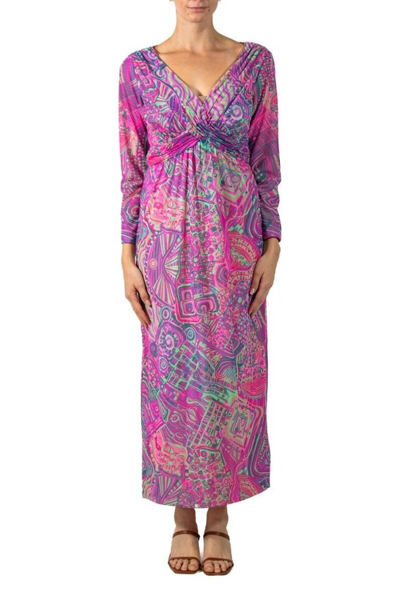 1970S Robert David Morton Poly/Nylon Tricot Jersey Dress