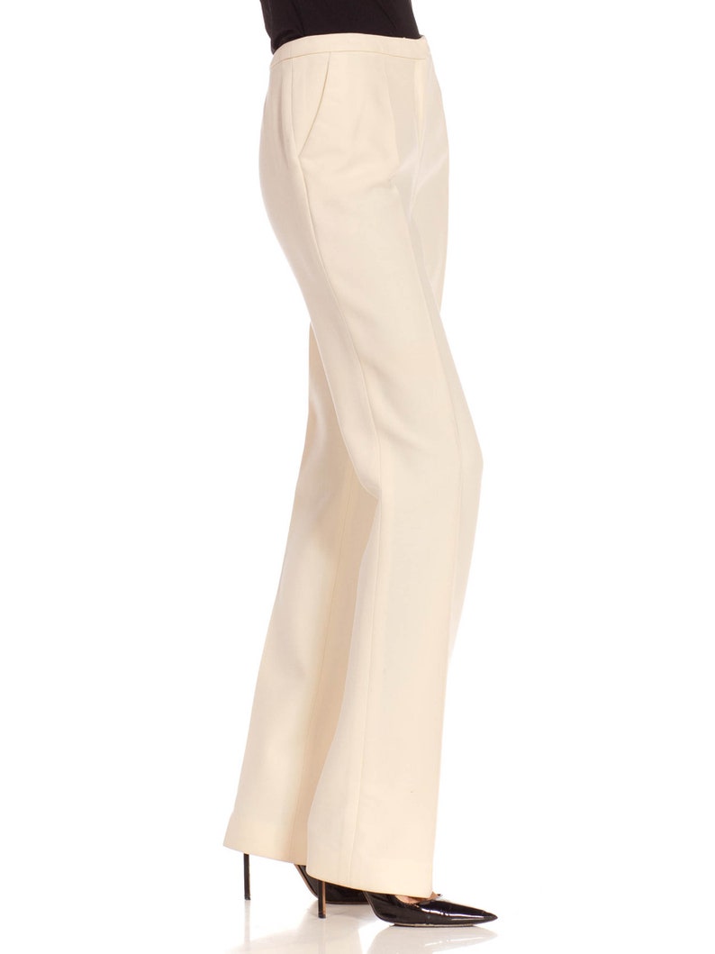 1990S Gianni Versace Cream Wool Crepe Cigarette Pants image 2