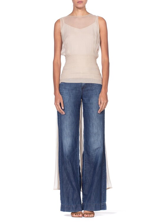 1990's Minimal Chiffon Blouse With Train