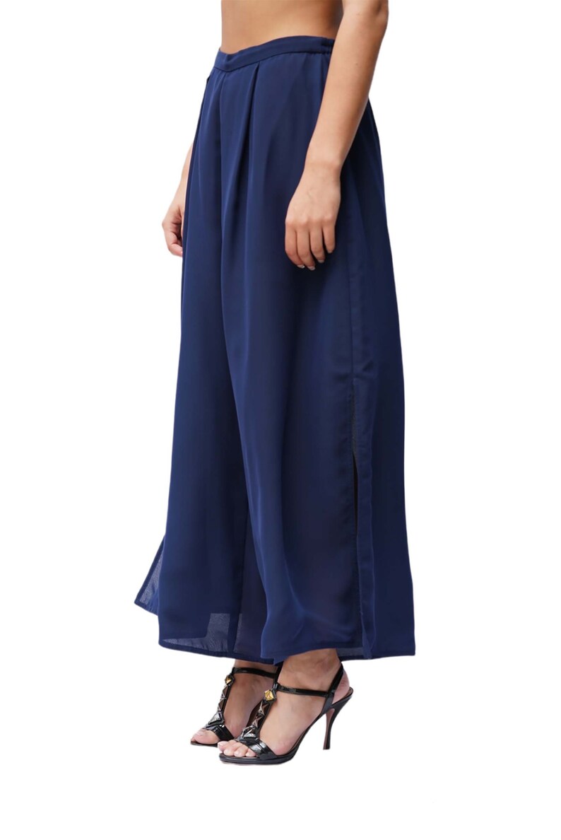 1970s Navy Blue Polyester Chiffon Pants image 2