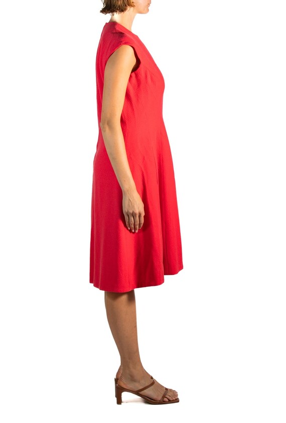 Pauline Trigere Ruby Red Wool Crepe Mod Dress - image 6