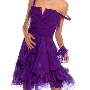 2000S DOLCE and GABBANA Purple Silk Pleated & Draped Cocktail Dress image 9