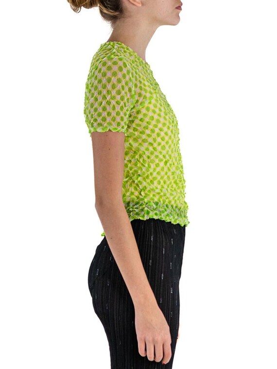 1990S Issey Miyake Lime Green Sheer Polyester Shr… - image 3