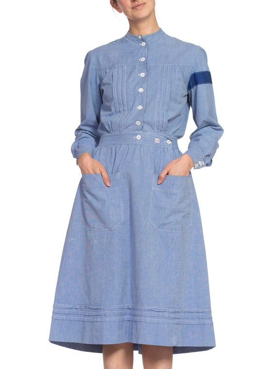 Edwardian Cotton Chambray WWI Authentic War Nurse… - image 1