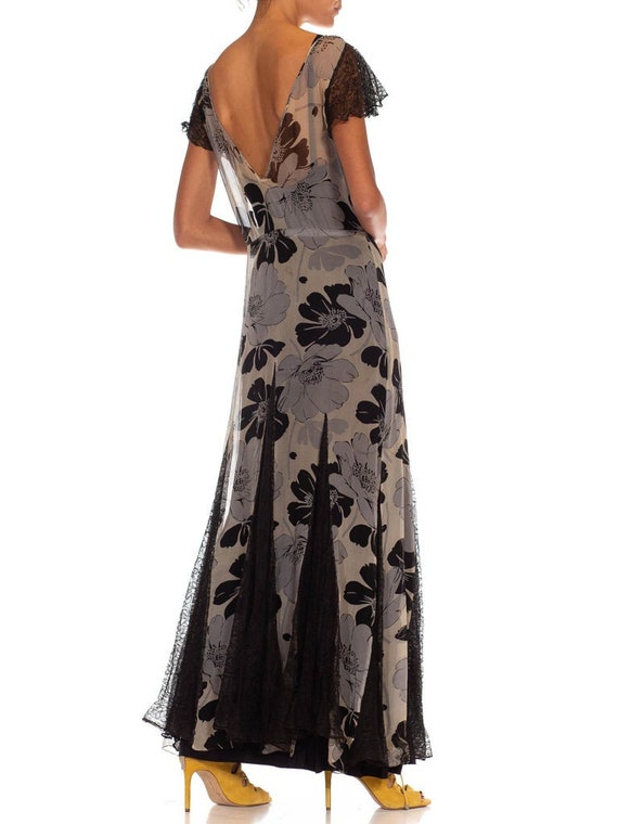 1930S Grey  Black Silk Chiffon Floral Dress - image 8