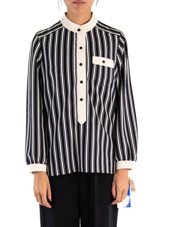 1960S Black & White Striped Polyester Double Knit 