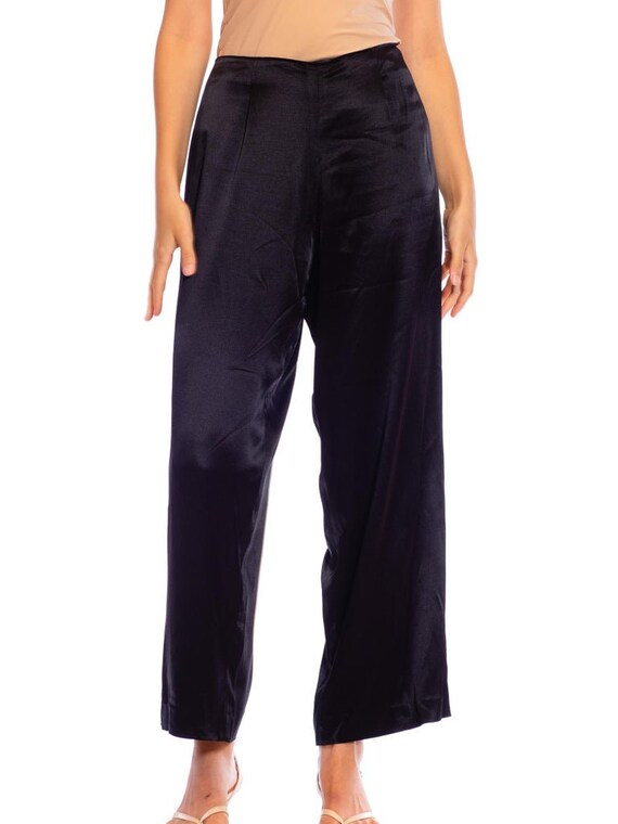 1980S Valentino Black Silk Crepe Back Satin Pants - image 3