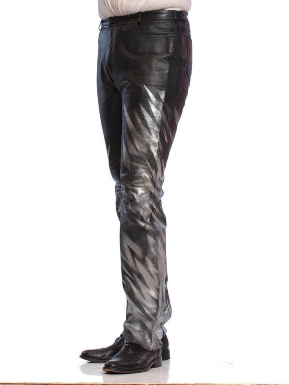 1980S Black Leather Men's Pants With Silver Metal… - image 7