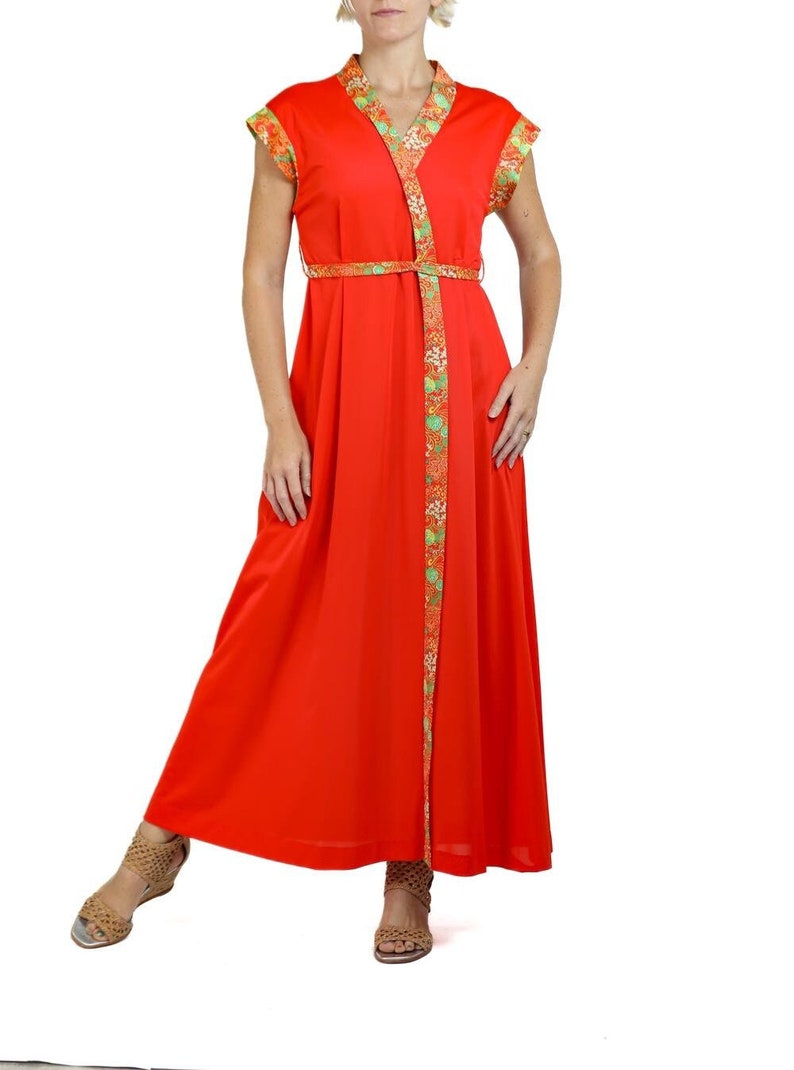 1970S Red, Green Yellow Belted Dress image 1