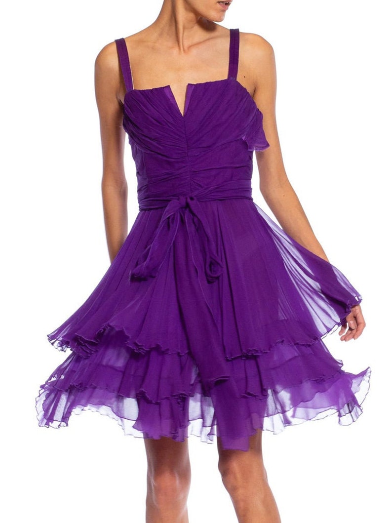 2000S DOLCE and GABBANA Purple Silk Pleated & Draped Cocktail Dress image 4