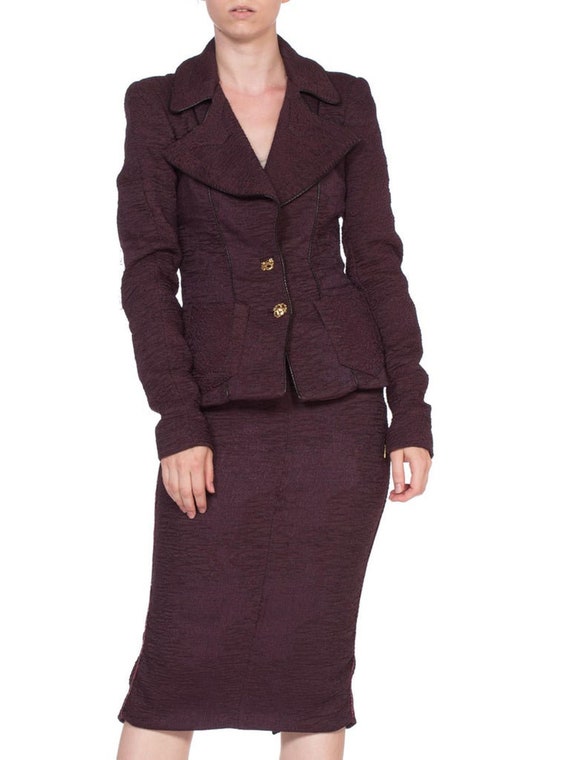 1990'S ROBERTO CAVALLI Plum Purple Skirt Suit - image 4