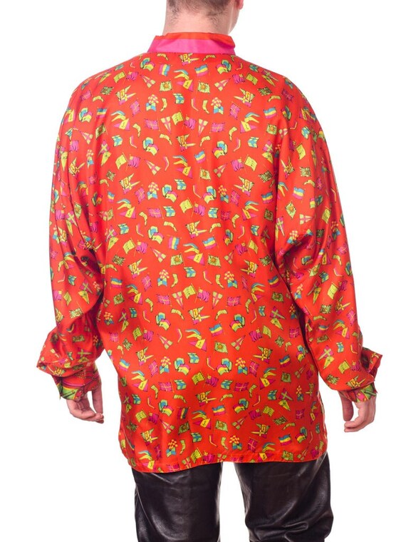 1990S Gianni Versace Red Silk Twill Nautical Flag Printed Miami