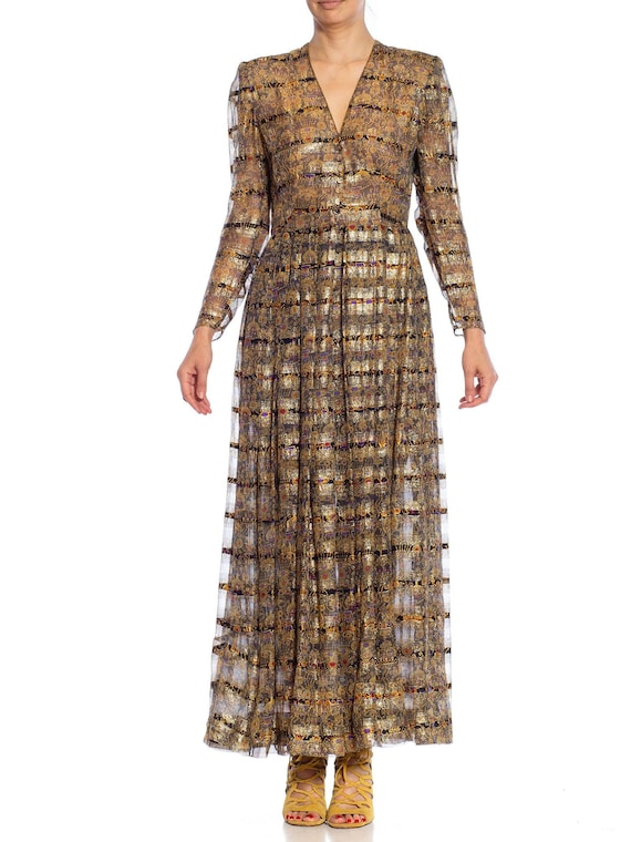 1970S Black, Gold & Yellow Metallic Silk Lurex Chi