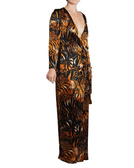 1980S Yves Saint Laurent Black Tiger Print Silk S… - image 5