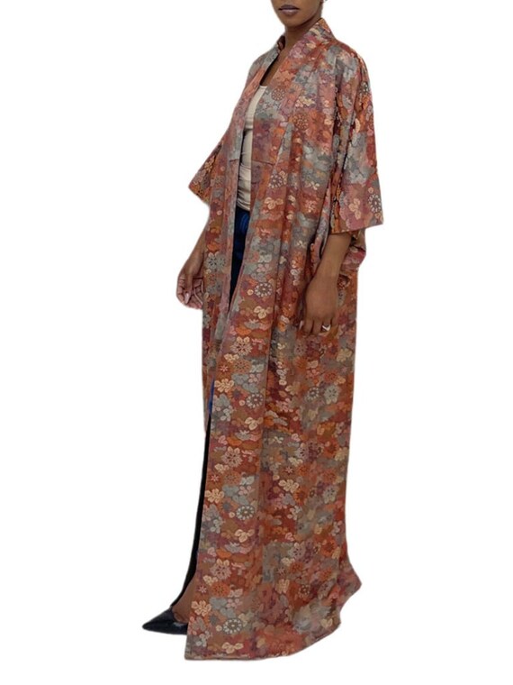 1950S Jewel-Tone Silk Jacquard Short Floral Kimono - image 6