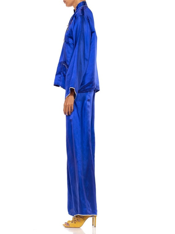 1970S Indigo Blue Silk Japanese Pajamas Ensemble … - image 3