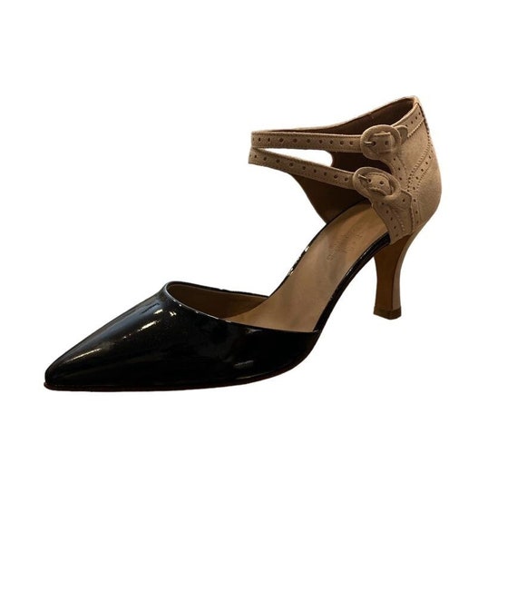 1990S HERMES Black & Cream Leather High Heel Shoe… - image 1