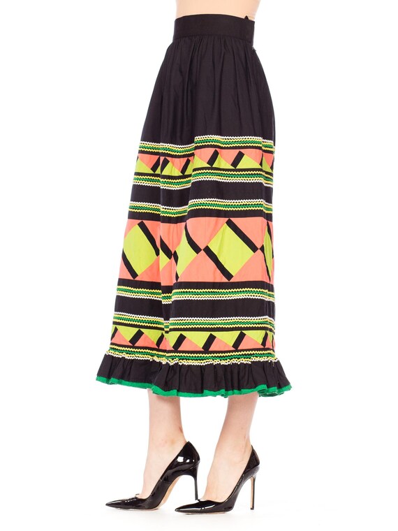 1970S Black Patchwork Cotton Seminole  Skirt With… - image 5