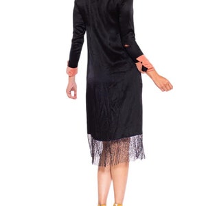 1920S Morphew Collection Black Pink Silk Faille Embroidered Dress With Beaded Fringe image 7