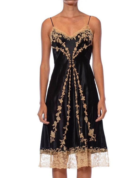 1950S Black Ecru Haute Couture Silk Charmeuse Bia