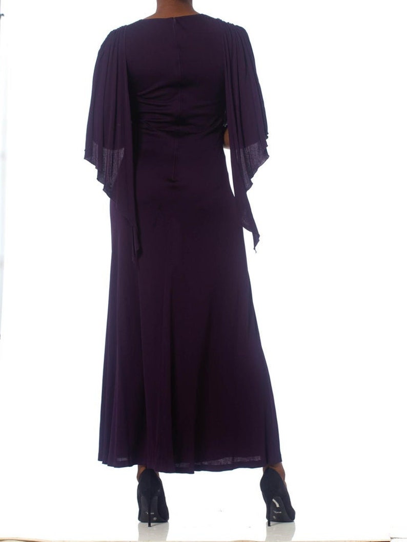 1970S SCOTT BARRIE Eggplant Purple Rayon Jersey Disco Dress image 5