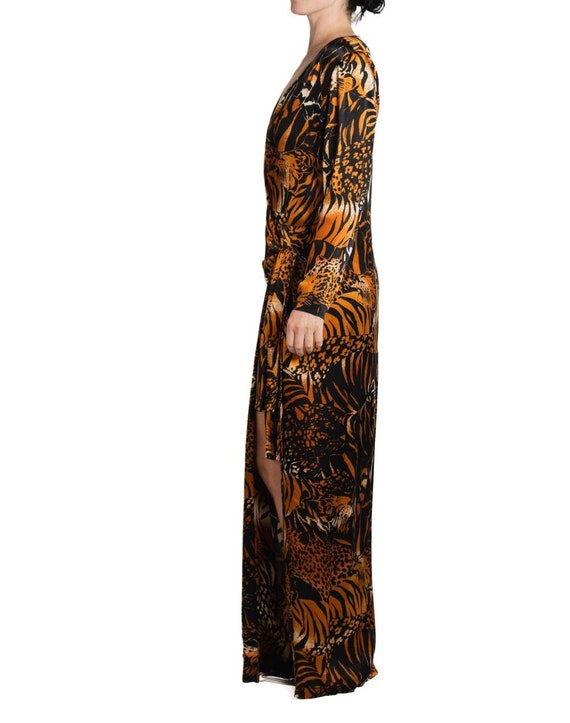 1980S Yves Saint Laurent Black Tiger Print Silk S… - image 2