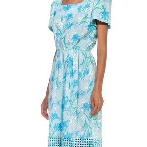 1980S Lilly Pulitzer Light Blue Floral Print Cotton Basket Weave Hem Dress With Elastic Waist image 6