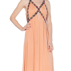 MORPHEW COLLECTION Peach Silk Jersey Dress With Cutout Front & 1930S Floral Trim image 6